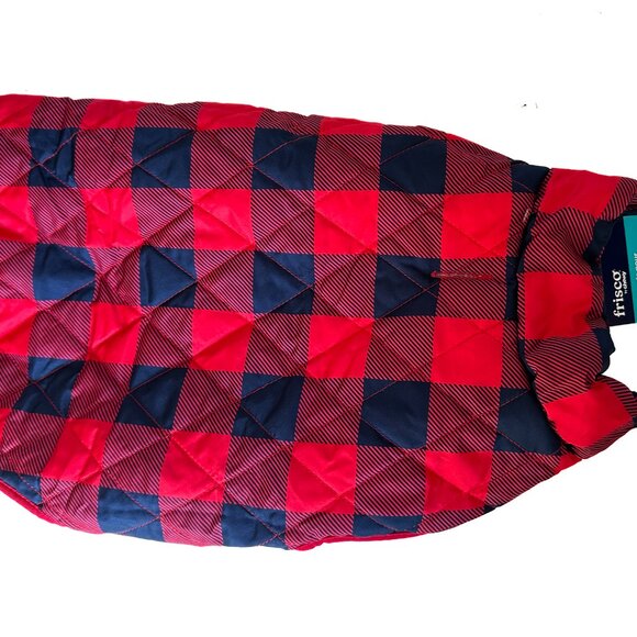 NEW Frisco by Chewy Dog Reversible Jacket L Black Red Plaid Quilted Winter Coat - Picture 2 of 10
